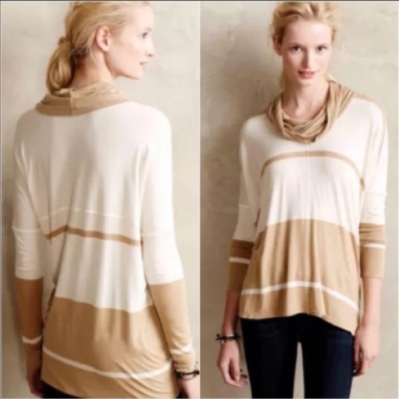 Anthro Bordeaux Colorblock Cowl Beige Boho Top S P - Picture 2 of 3